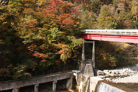 せせらぎ街道紅葉と川